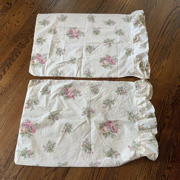 VTG 4 Piece Sheet Set Full Double Complete‎ Pink Roses Ruffles Cottage Core EUC - Picture 3 of 9